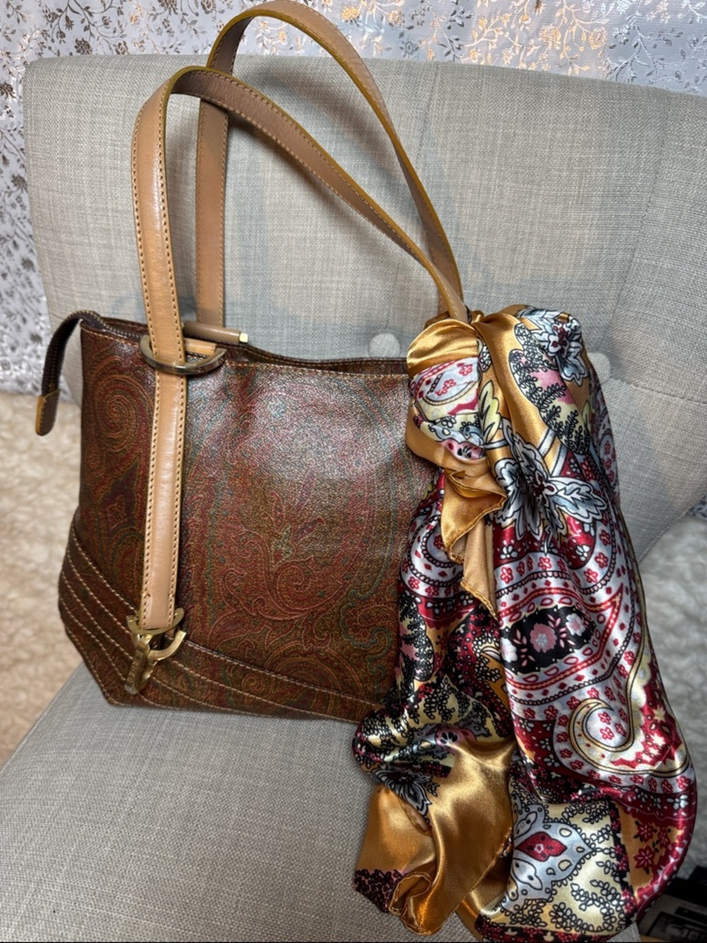 Etro Leather Tote Bag in Brown and Tan
